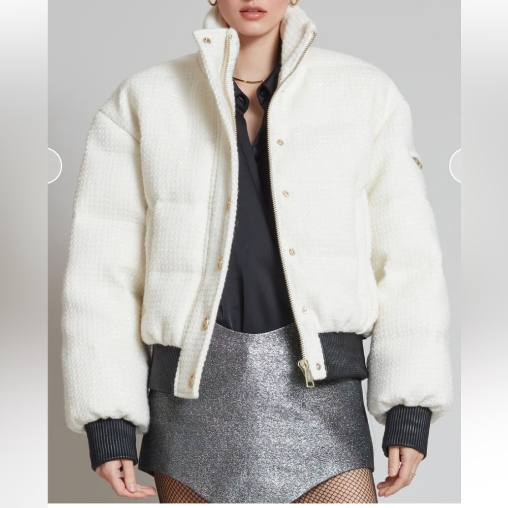 Elegant Ivory Puffer Tweed Jacket